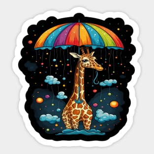 Giraffe Rainy Day With Umbrella Sticker